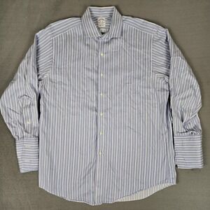 Brooks Brothers Shirt‎ Mens 16.5-32 Blue Striped French Cuff Preppy USA Made VTG